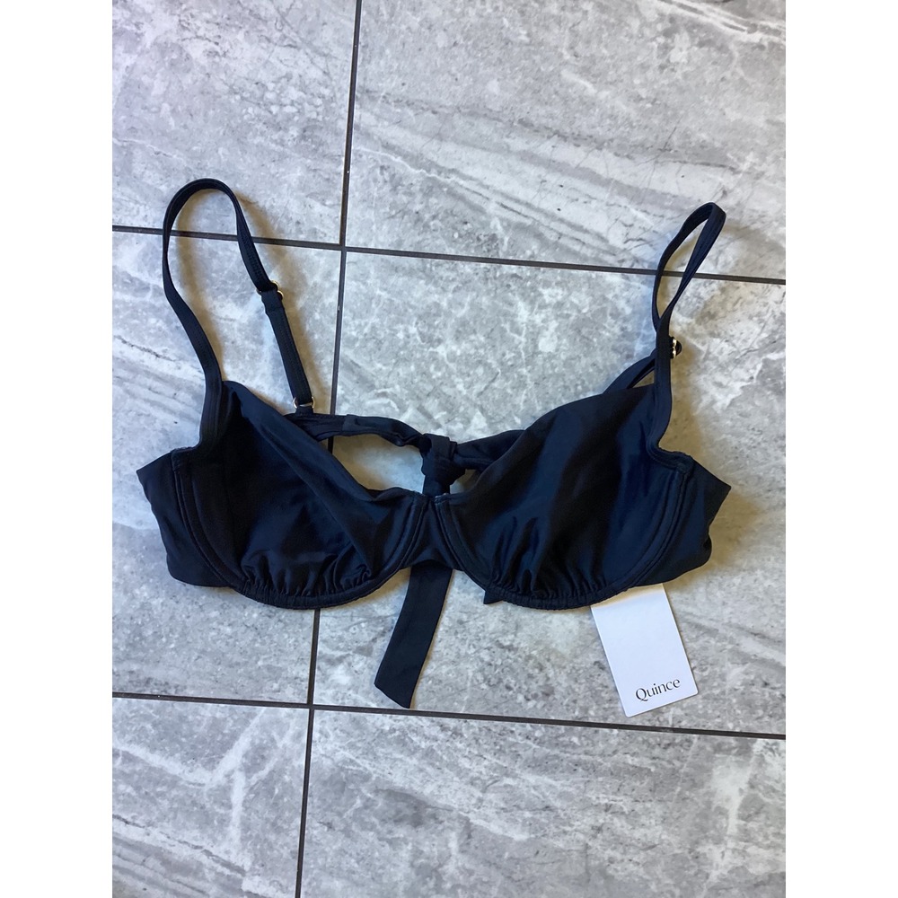 Quince Recycled Nylon Underwire Bikini Top Black Size L NWT